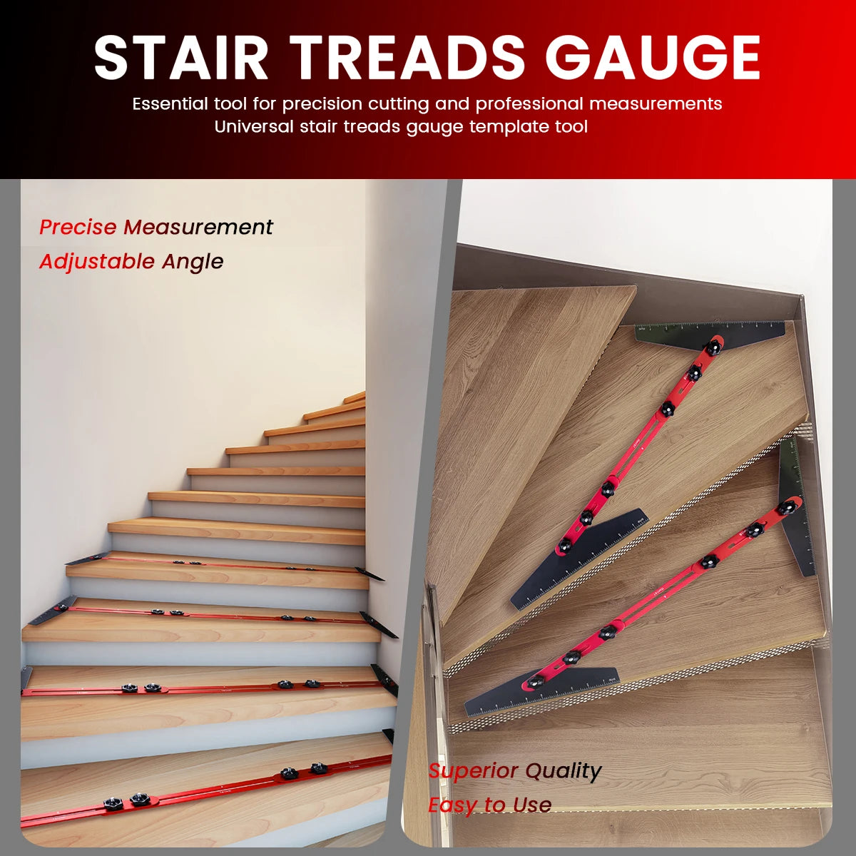 Stair Tread Template Tool - Step Measuring Jig with Ruler and Angle - 10.2In to 60In Guage Wizard Scribe Tool Cutting Guides