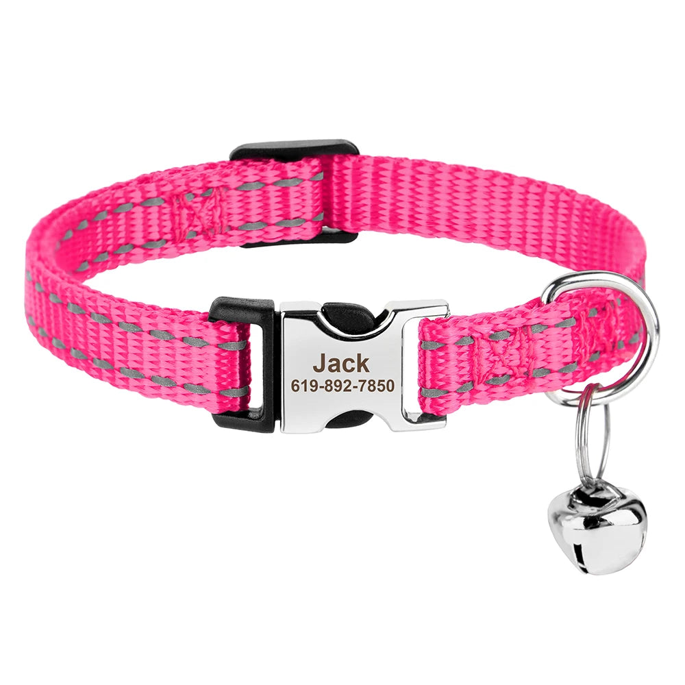 Personalized Printed Cat Collar Adjustable Kitten Puppy Collars With Free Engraved ID Nameplate Bell Anti-lost Cats Collars