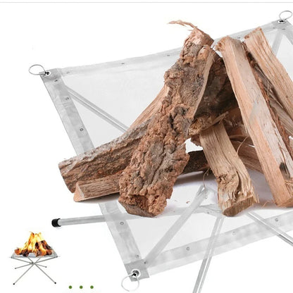 Portable Outdoor BBQ Bonfire Rack, BBQ Fire Pit Grill, Stainless Steel Mesh Fire Pit Wood Stove Stand, Foldable Fire Frame Rack