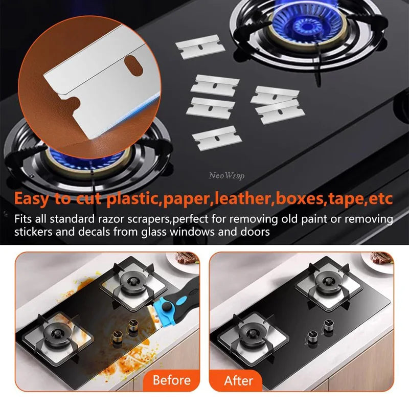 100Pcs Razor Scraper Blades Car Sticker Remover Window Glass Paint Scraper Cleaning Tool Steel Non Scratch Replacement Blades