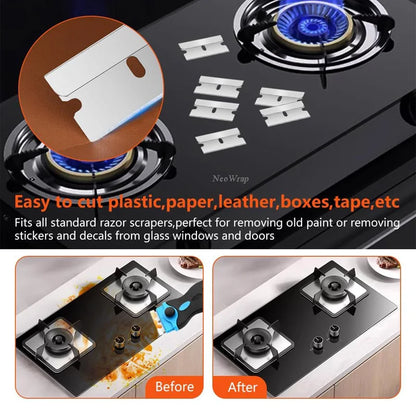 100Pcs Razor Scraper Blades Car Sticker Remover Window Glass Paint Scraper Cleaning Tool Steel Non Scratch Replacement Blades