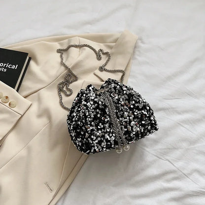 Crossbody Bags Sequin Women's New Korean Bucket Bag Bright Eyes Style Fashion Crossbody Dinner Single Shoulder Bags