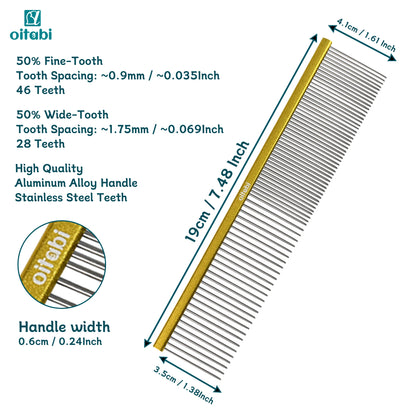 Oitabi Pet Comb Stainless Steel Long Teeth Comb for Dogs & Cats Pet Hair Comb for Home Grooming Kit Removes Knots Mats & Tangles