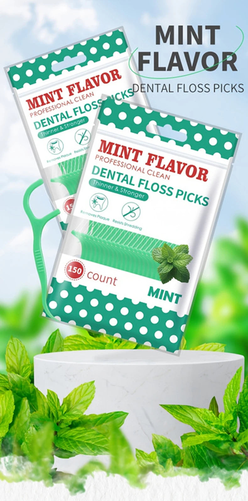 300PCS/150PCS/50PCS - Mint Floss Stick - interdental cleaning tool