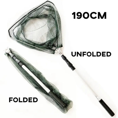 Retractable Landing Fishing Net 190cm Aluminum Alloy Telescopic Fishing Net Foldable Sea Mesh Brail For Carp Fly Fishing