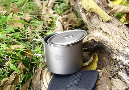 Tiartisan 350ml 750ml Tatinium Cup Hiking Tableware Fodable Handle Coffee Cups with lids Lightweight Frosted Cup Mugs