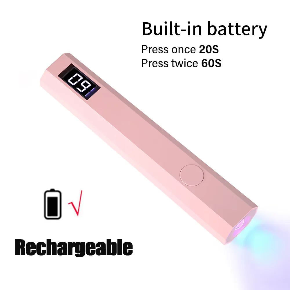 YIKOOLIN Rechargeable Handheld UV LED Nail Lamp 3W Portable Mini Gel Polish Dryer 2 Timer Setting USB Charging Manicure Tool Hom