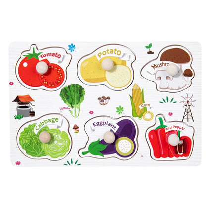 1pc Wooden Jigsaw Puzzle Kids Montessori Games Educational Toys for Children Animal Fruits Shapes Hand Grasp Board Wood Puzzles