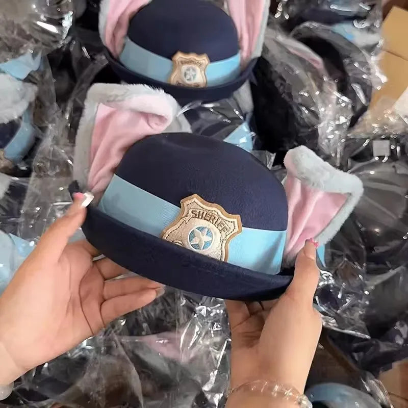 HOT Disney Zootopia 2 Judy Bendable Bunny Ear Sheriff Hat | Movie Cos Accessory | Xmas/Anime Rabbit Police Headwear