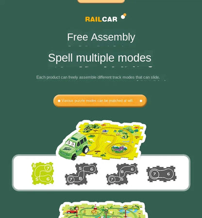 Children Puzzle Electric Railroad Speeder DIY Assembly Electric Car Automatic Rail City Scene Construction Education Toy Gift