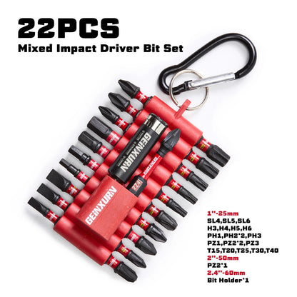 Geinxurn 22PCS 1”/2” Mixed Magnetic S2 Steel Multi Cross Driver Bits,21PCS Driver Bits and 1 Pc Bit Holder with Organizer Sleeve