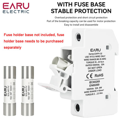 EARU 1/5/10/20/30PCS Solar DC1000V PV Fuse 6A 10A 15A 20A 25A 30A 32A High Voltage for Solar System Short Circuit Protection GPV