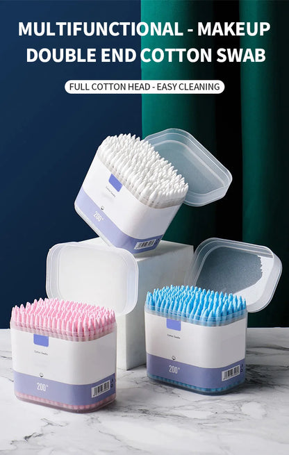 200PCS/box - high-quality double ended cotton swabs - suitable for personal cleaning, gentle makeup removal, makeup swabs, etc
