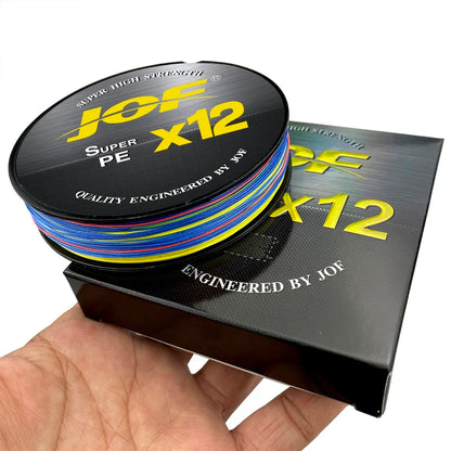 JOF X12 500M 300M Braided Fishing Line 12 Strands MultiColor Multifilament Saltwater PE Line 20 24 35 40 50 65 80LB