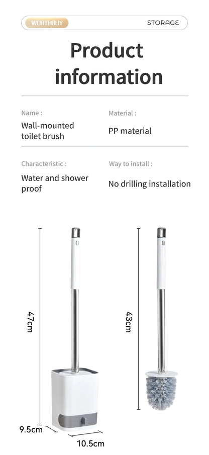 WORTHBUY Long Handle Plastic Toilet Brush With Drain Base Punch-Free Wall Mounted WC Toilet Cleaning Brush Bathroom Accessories