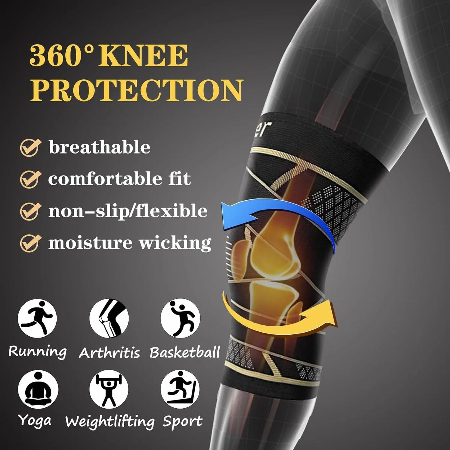 Copper Knee Braces with Strap for Knee Pain Women and Men, Knee Compression Sleeve for Arthritis, ACL, Meniscus Tear