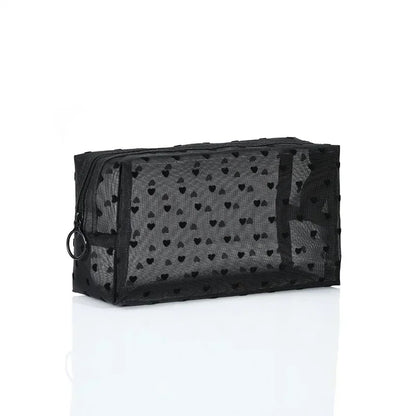 Nylon Mesh Cosmetic Bag Zipper Heart Shaped Toiletry Organizer Makeup Bags Multifunctional Women Lipstick Key Coin Purse Pouch