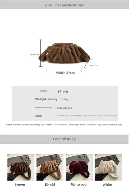 Cute and Versatile Winter Crossbody Bags Mink Fur Wrinkle Relaxed Texture Cloud Shell Bag Women Fashion Tote Shoulder Bag