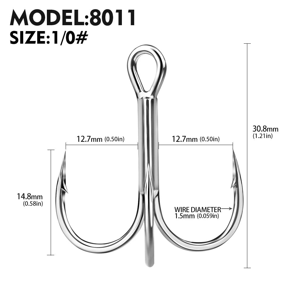 20pcs High Carbon Treble Hooks - Super Sharp, Solid Size 1#-14# Triple Barbed Steel Fishing Lure - Jigging Fishing Hook