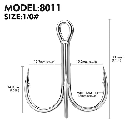 20pcs High Carbon Treble Hooks - Super Sharp, Solid Size 1#-14# Triple Barbed Steel Fishing Lure - Jigging Fishing Hook