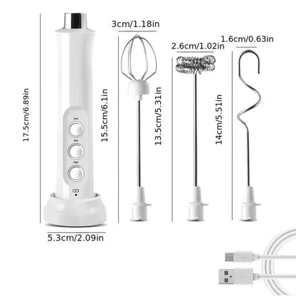Wireless Rechargeable Electric Milk Frother - 3 Speeds, Handheld Foam Maker for Latte, Cappuccino, Hot Chocolate - USB Rechargea