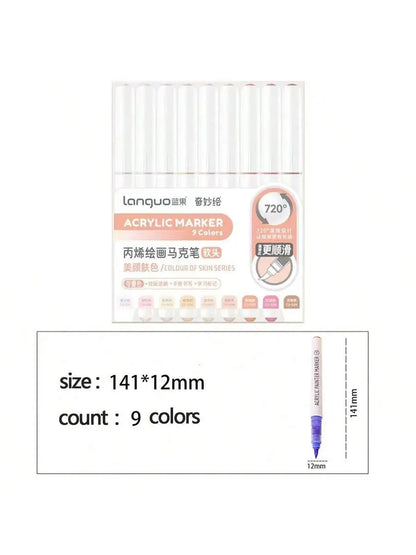 Languo 9pcs/box Soft Brush Acrylic Marker Pen Set，DIY Hand Drawn,Paint Art Markers pens,Student Graffiti Acrylic Paint Pens,M720