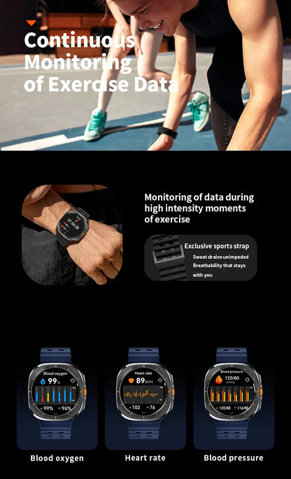 Smart Watch 8 Ultra 2025 Color Matching GPS Compass Smart Watch BT call NFC IP68 Waterproof 4GB Health monitoring Reduction 100%