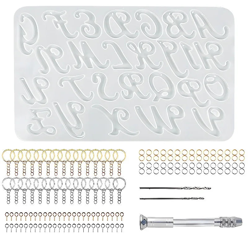 Alphabet Silicone Mold for Epoxy Resin Kit Mixed Style Letters Resin Casting Mold Set DIY Keychain Pendant Jewelry Making Tools
