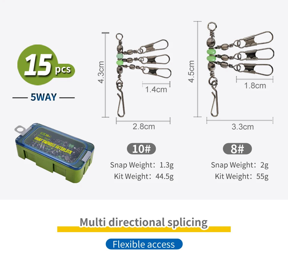 New Luminous Squid Jig Lure Swivels Fishing Bearing Rolling Swivel Solid Ring Fishing Connector With Interlock Snap Accessories