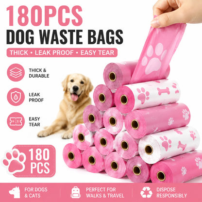 180PCS Dog Waste Bags Thick Leakproof Pet Poop Bags with Easy Carry Rolls for Dogs Cats Walking Outdoor Cleaning