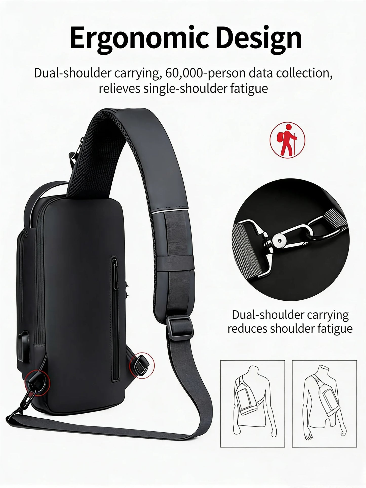 Homefish New Men's Anti Theft Chest Pack with USB Charging for Short Distance School Gym