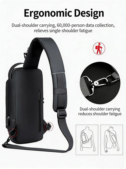 Homefish New Men's Anti Theft Chest Pack with USB Charging for Short Distance School Gym