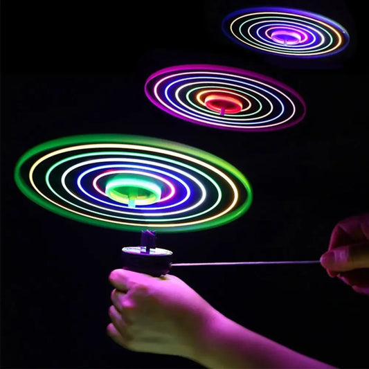 Luminous Flying Disc Propeller Toys LED Lighting Pull String Flying UFO Toy Spinning Top Outdoor Game Sports Toy Gift