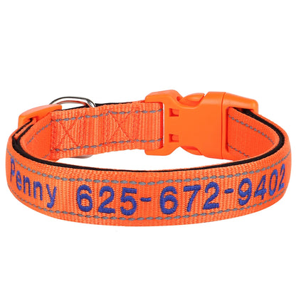 Embroidered Nylon Dog Collar Personalized Puppy Cat Collars Reflective Pet ID Collars DIY Phone Name ID For Small Large Dog Cat