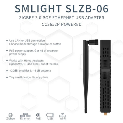 SMLIGHT SLZB-06/M/P7 Zigbee 3.0 to Ethernet,USB,and WiFi gateway coordinator with PoE,works with Zigbee2MQTT,Home Assistant,ZHA