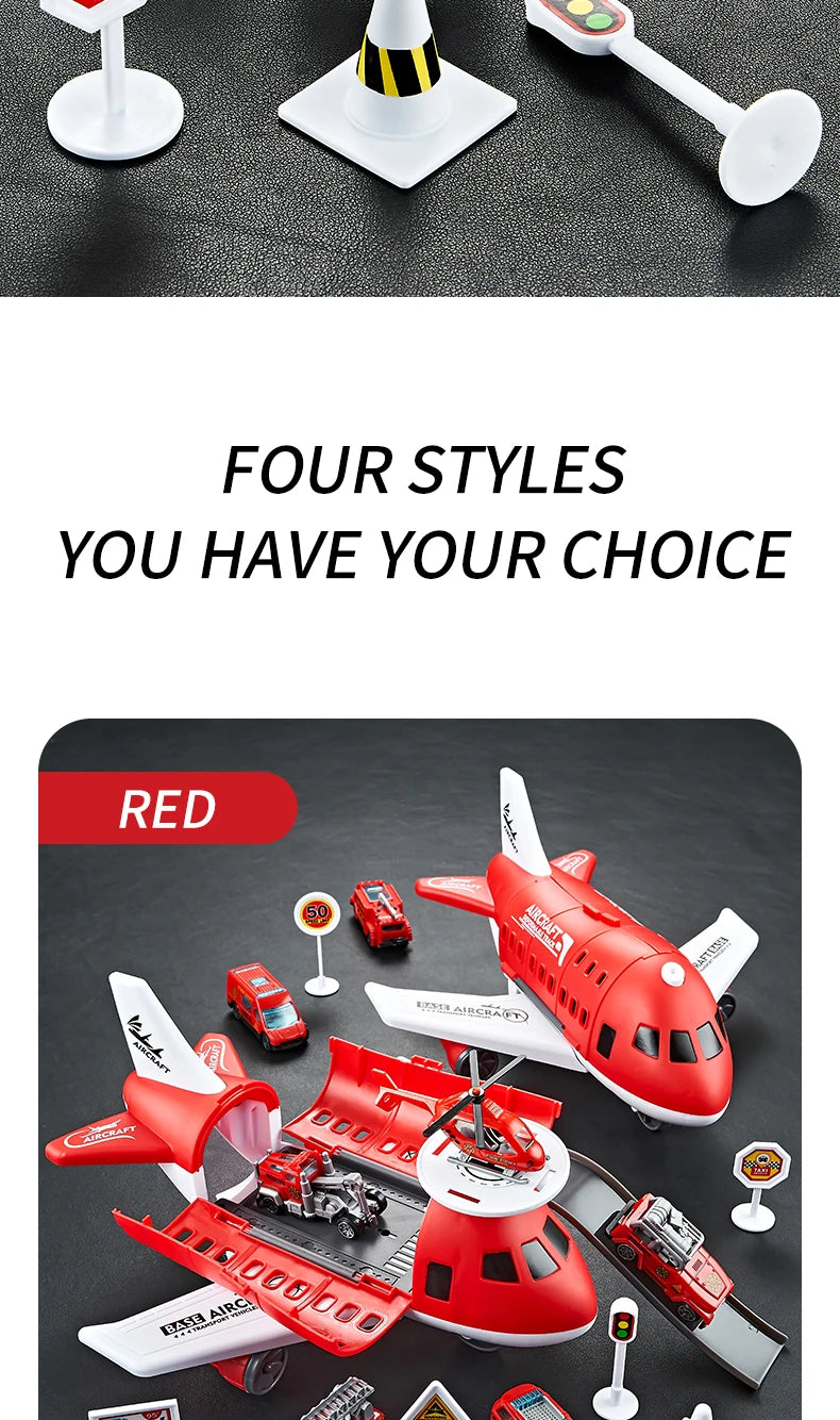 Children's Airplane Car Toy, Inertial Airplane Model, Equipped with 6 Road Signs Random 3 Cars 1 Helicopter, Christmas Gift