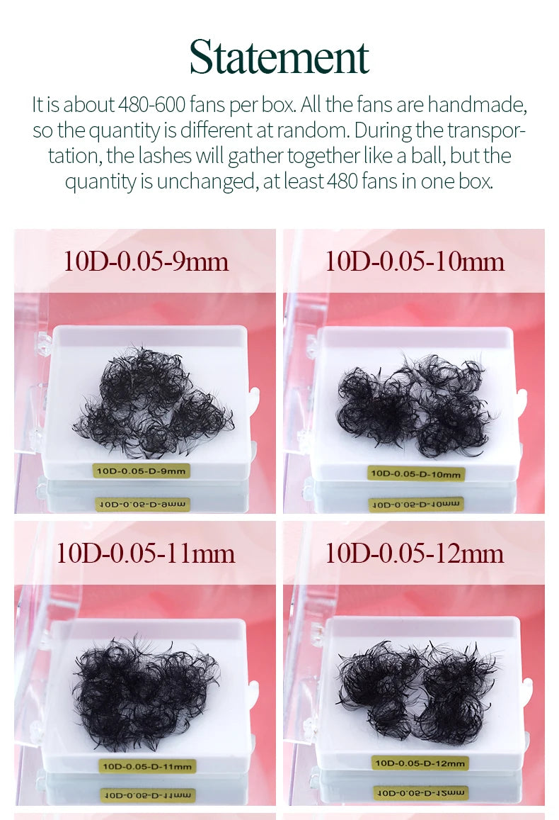 Song lashes Promade Fans 3D-10D07Pointy base loose fans Sharp thin root Korea PBT material 500 Fans Eyelash Extensions Choice