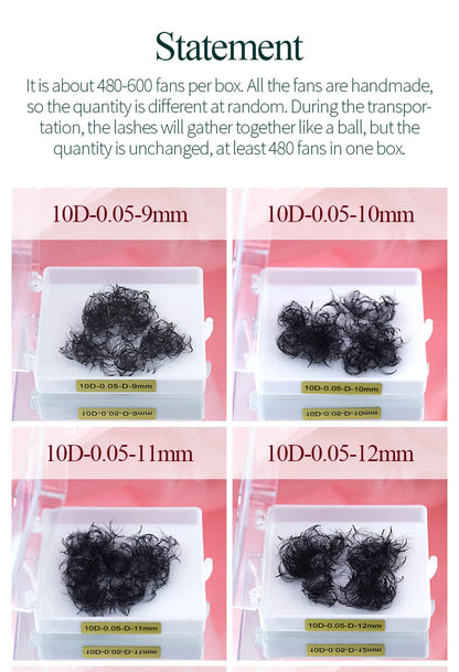 Song lashes Promade Fans 3D-10D07Pointy base loose fans Sharp thin root Korea PBT material 500 Fans Eyelash Extensions Choice
