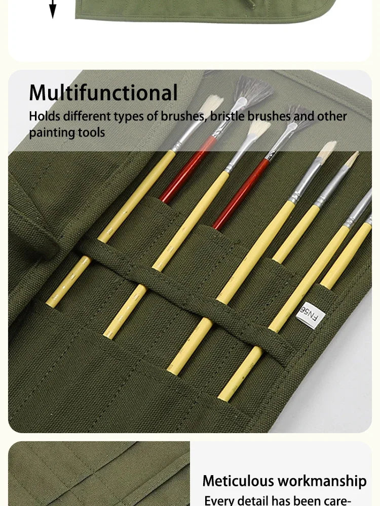 Painting Brushes Canvas Storage Bag,  Slots Watercolour and Gouache Brushes Calligraphy Brushes Storage Bag, Roll up Pen Bag