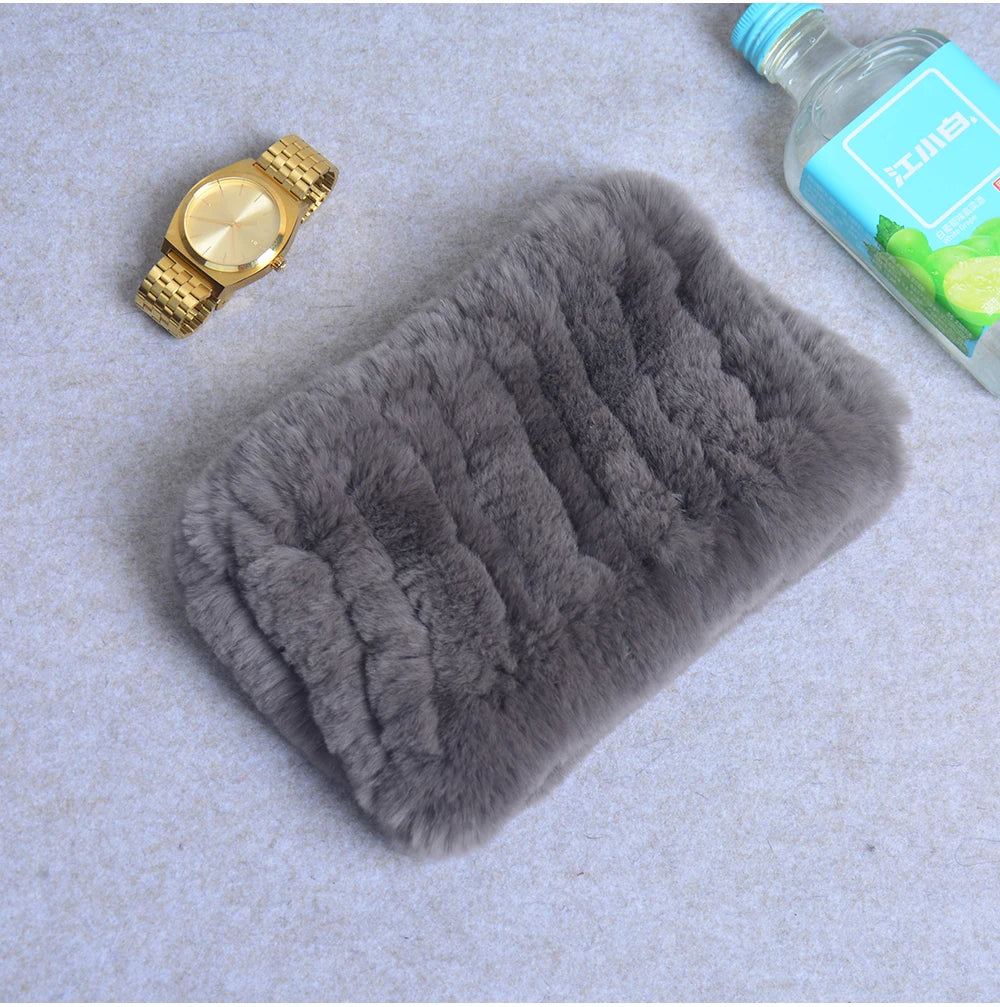 Women Handmade Stretch 100% Real Rabbit Fur Scarf Knit Genuine Rex Rabbit Fur Headbands Girls Natural Rabbit Fur Ring Scarves