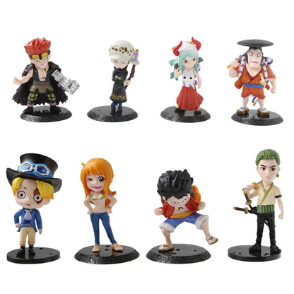 8pcs/set ONE PIECE Luffy Zoro Ace Sabo Shanks Nami Yamato Law Action Figure Collection Anime Model Doll Toys Ornament