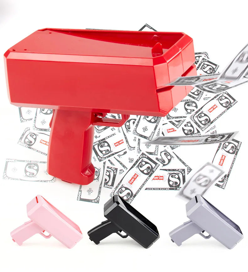 Banknote gun Party Games Pistol Party toys Games Cash Cannon Funny toys gun for banknotes Wedding Golden 100pcs fake money bills