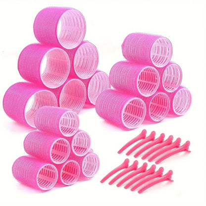 30pcs/Set Heatless Hair Styling Kit Self-Grip Rollers with 18pcs Hair Rollers and 12pcs Clips for DIY Hair Styling Easy To Use
