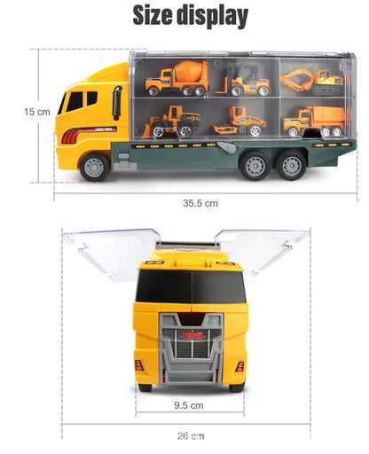10 In 1 Construction Toys Truck Storage Die-cast Vehicle Transporter Car Set Excavator Dump Truck Digger Backhoe for Kids Gift