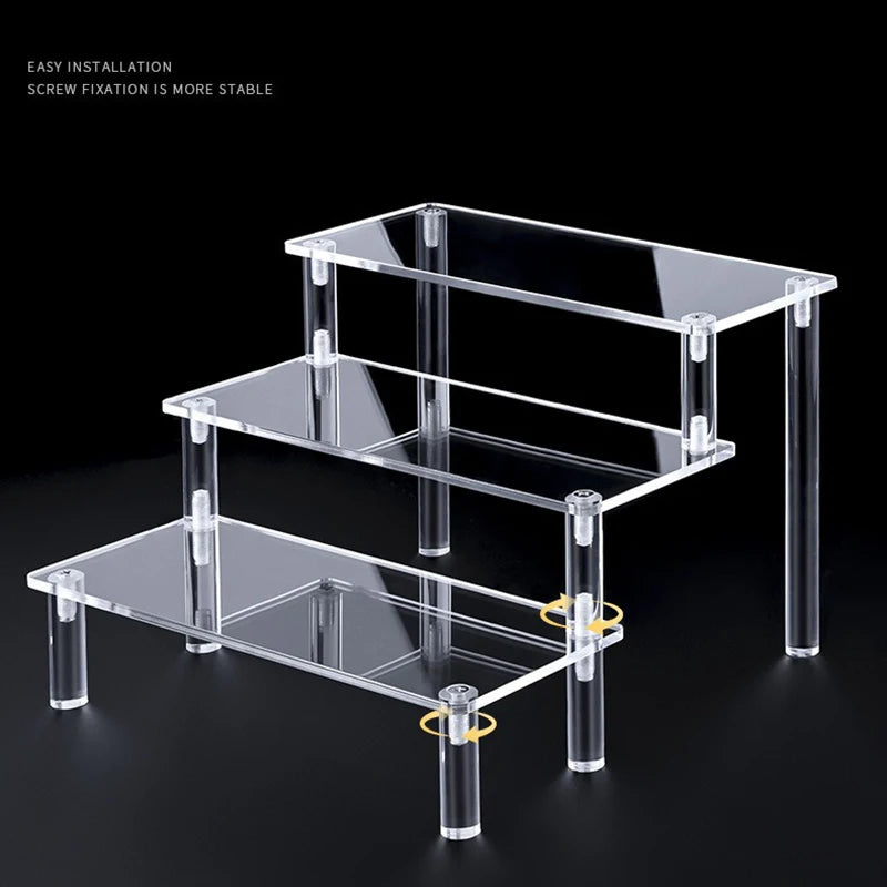 1-5 Tier Acrylic Display Stand Perfume Doll Clay Figurine Blind Box Storage Rack Transparent Ladder Makeup Organization W-2