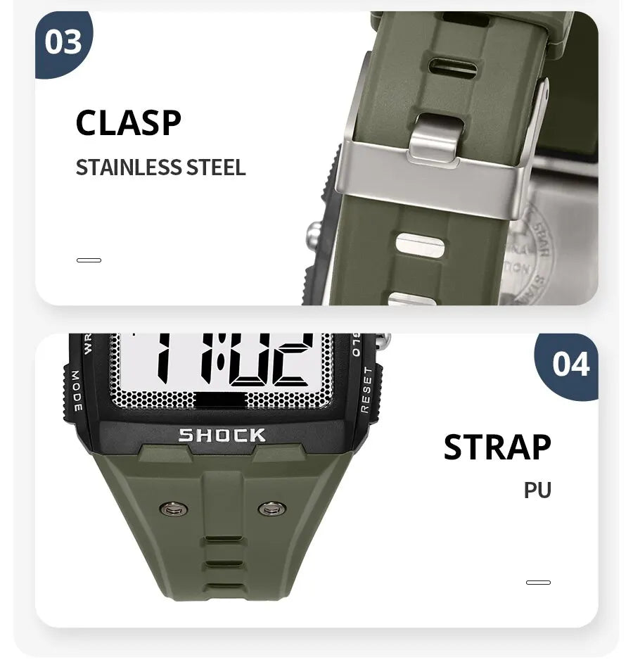 SYNOKE New For Men Sports Electronic Watch Waterproof Night Glow Large Screen Square Outdoor Running Camping Student Watch