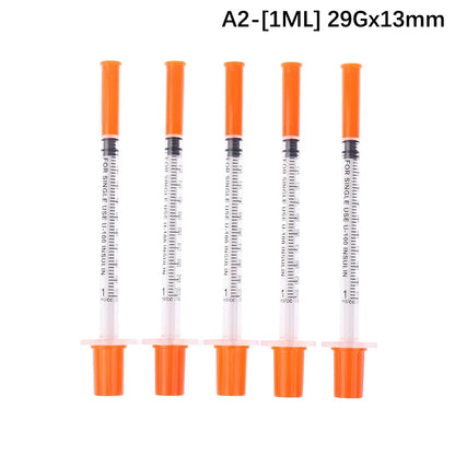 5Pcs 0.3/0.5/1ML Disposable Plastic Veterinary Syringe Orange Cap Sterile Insulin Syringe With Needles For Pet Farm Animal