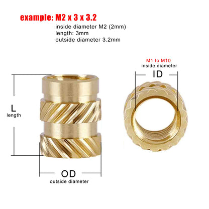 M1.4 M1.6 M2 M2.5 M3 M4 M5M6 Brass Copper Twill Knurled Thread Hot Heat Melt Injection 3D Print Embed Insert Nut Screw Kit Set