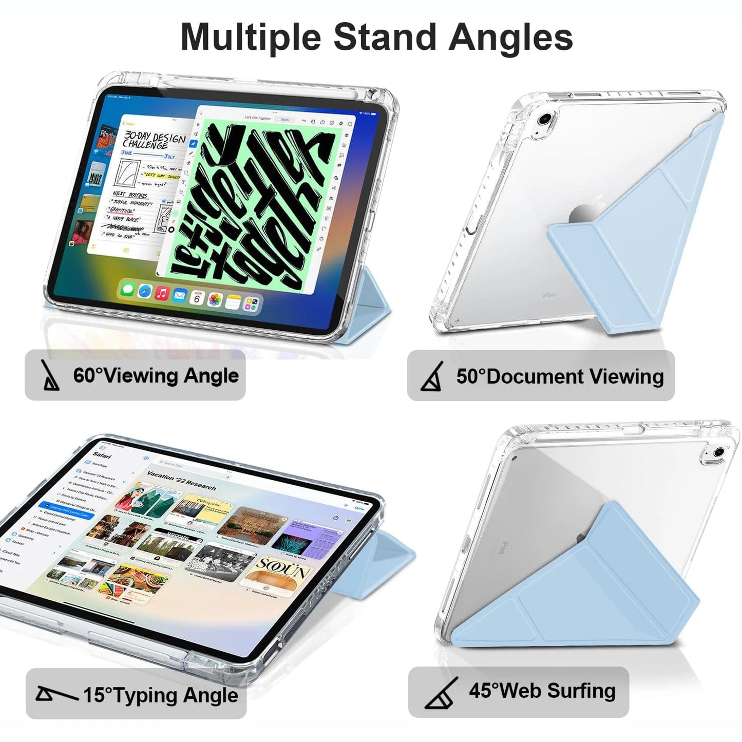 3+Y-fold Flip Clear Cover For iPad Air 4 5 6 7 11 For Air 2 9.7 Pro 11 Mini 6 7 Start Case For 10th 11th Gen 2025 7/8/9 10.2