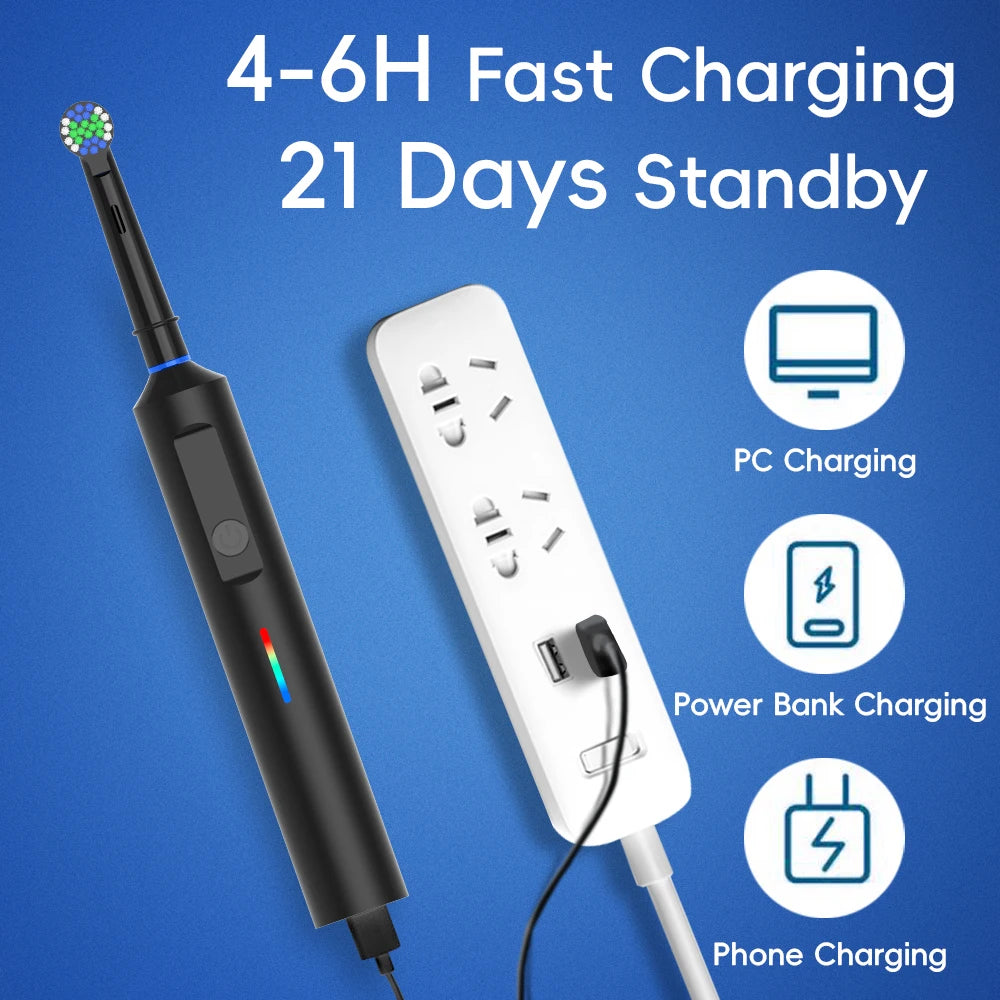 Intelligent Rotating Electric Toothbrush, Rechargeable Rotary Toothbrush Compatible with Oral B Replacement Electric Brush Heads
